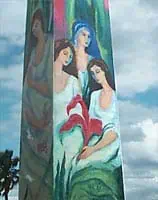 Colorful mural featuring students and nature, promoting education and community engagement.