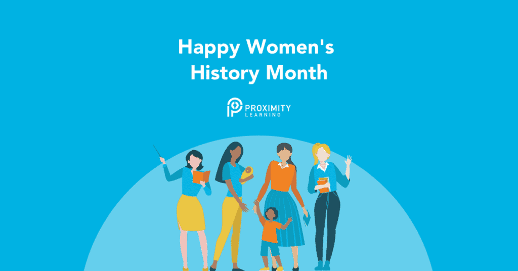 Women celebrating Women's History Month with educational activities and empowerment messages.