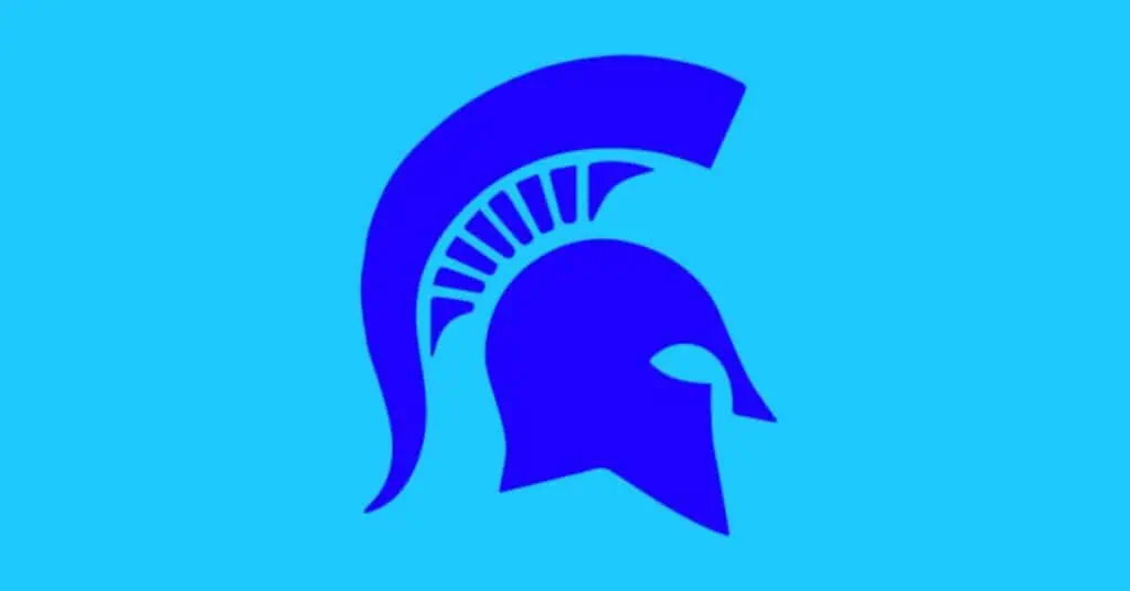 Richmond Heights High School logo Blue spartan helmet profile on a blue background.