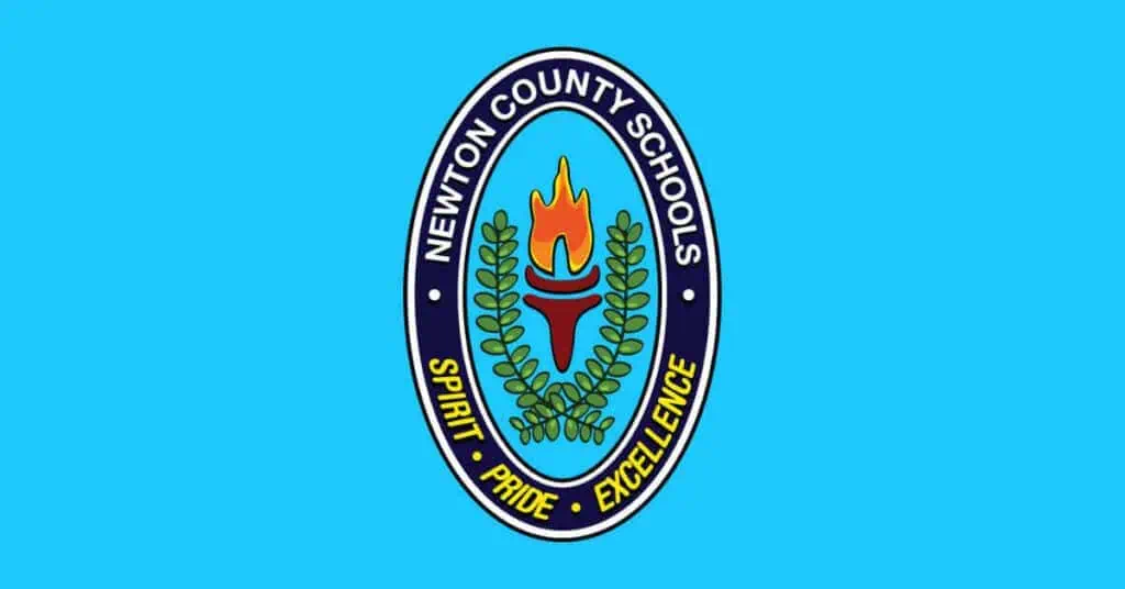 Newton County Schools logo has a flaming torch and a wreath of leaves toting spirit