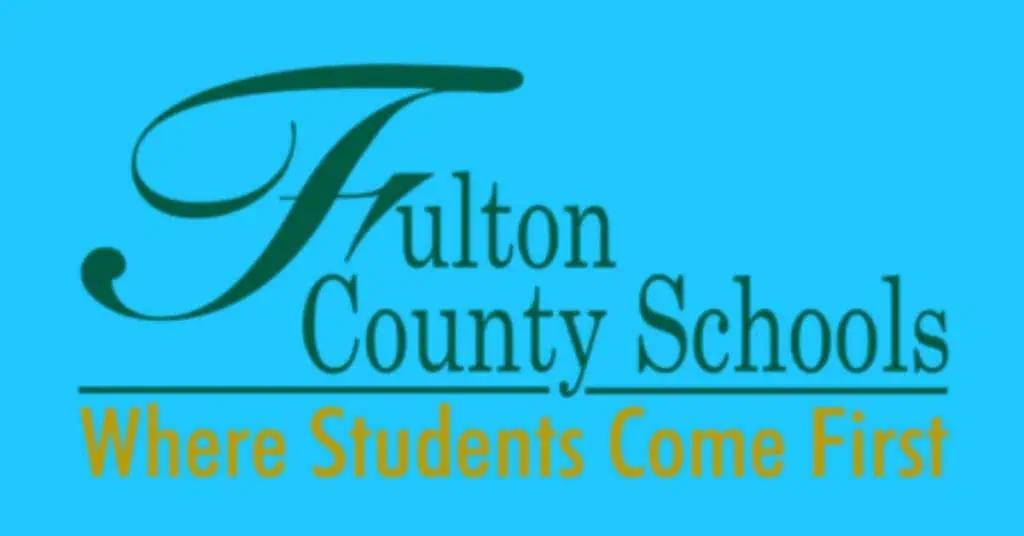 Fulton County Schools green and yellow logo says where students come first.
