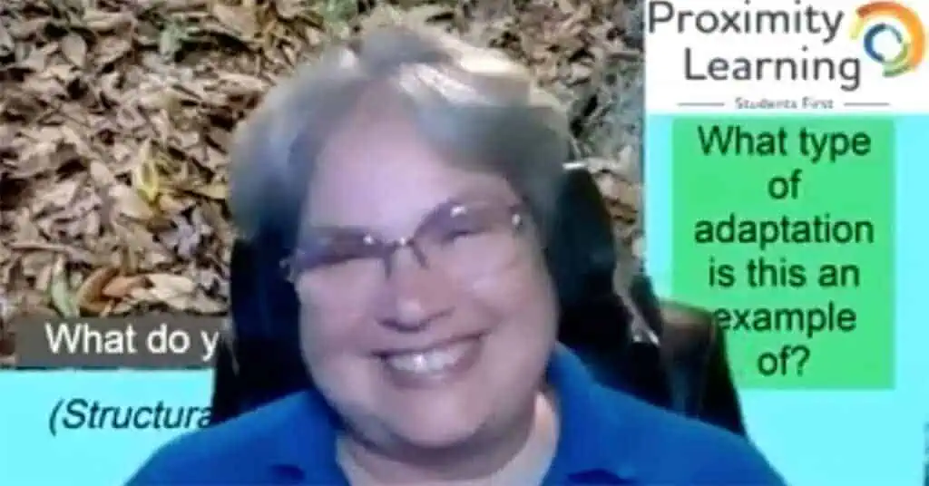 Proximity Learning online education session with a smiling instructor.