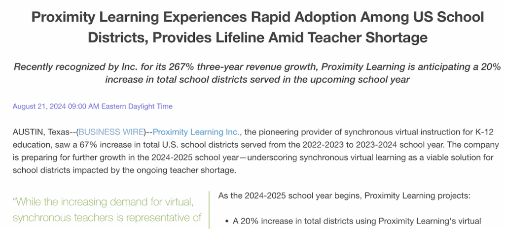 Virtual classroom solutions by Proximity Learning for schools and districts.