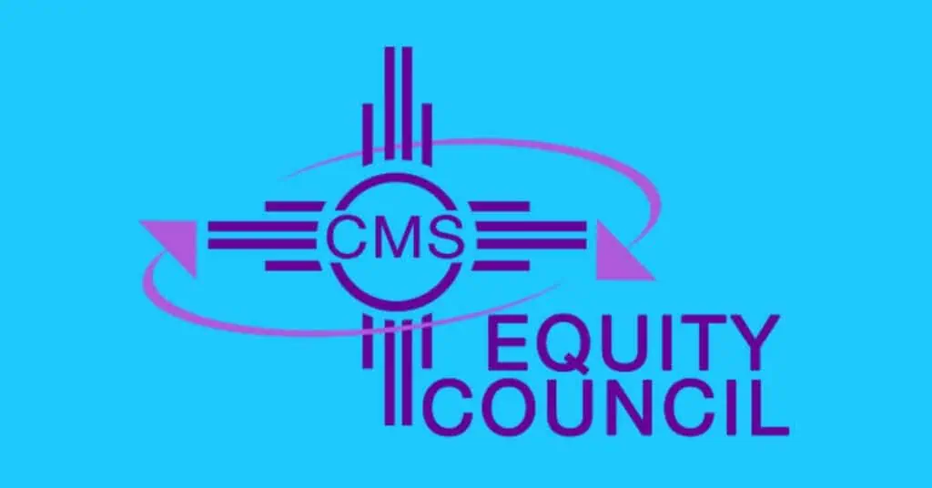 Purple Clovis Municipal Schools Equity Council logo has the New Mexican flag symbol.