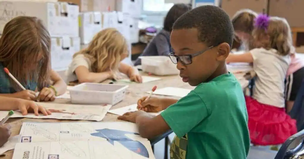 Elementary students learn in the classroom