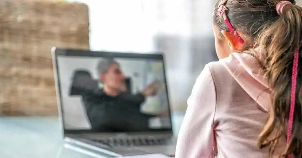 Virtual teacher starts online learning lesson