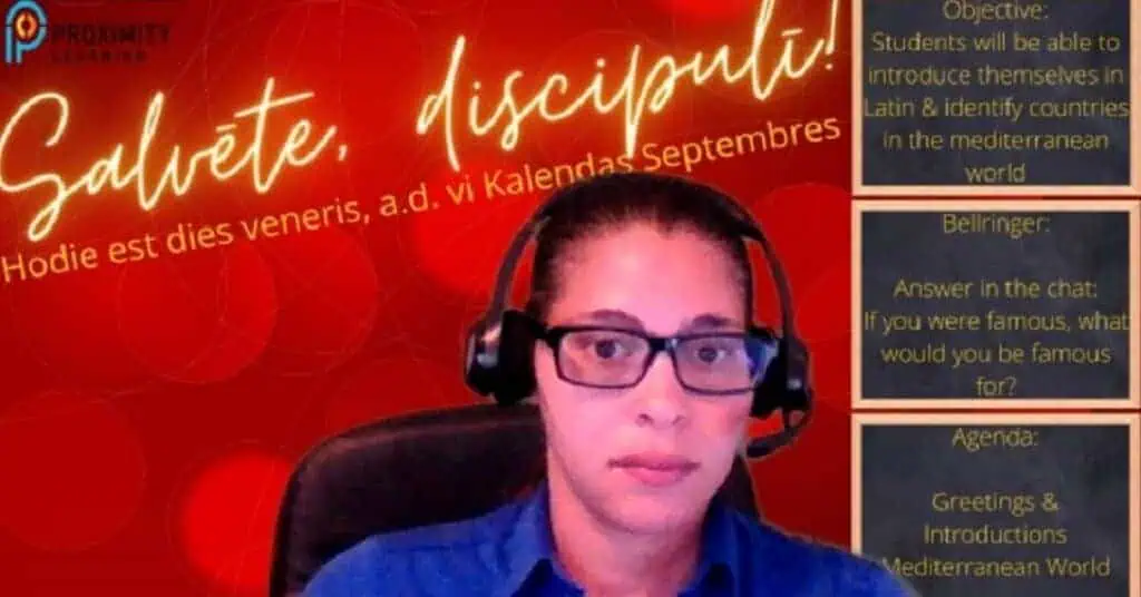 Livestream virtual teacher Chelisa Elmore teaching online live instruction.
