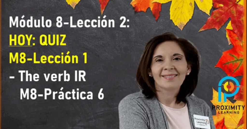 Proximity Learning online ESL class with teacher and autumn leaves background.