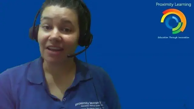 Proximity Learning online instructor with headset delivering virtual education.