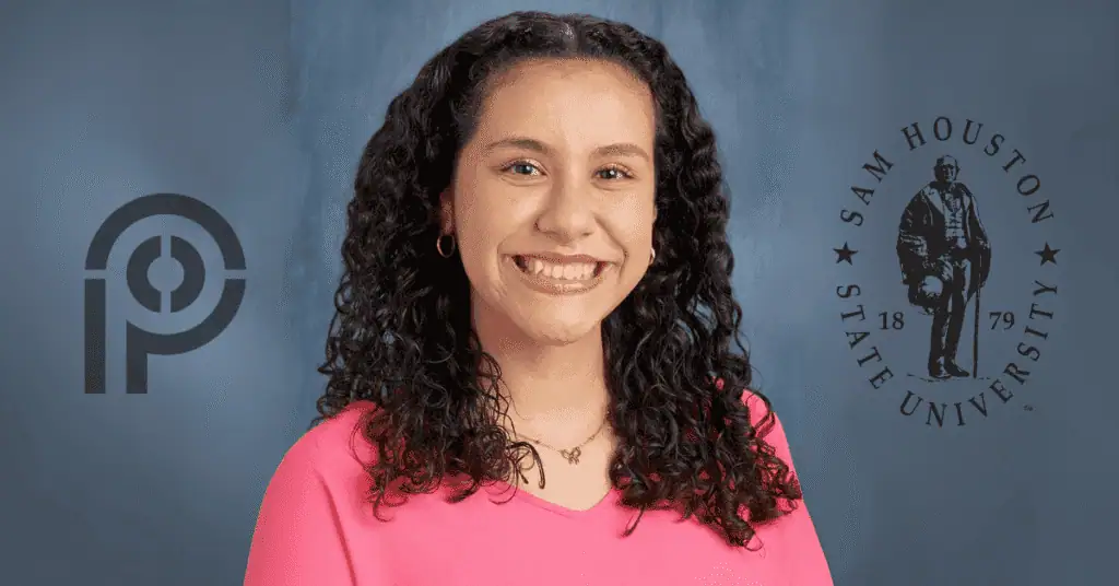 Female student smiling, representing online learning at Sam Houston State University.