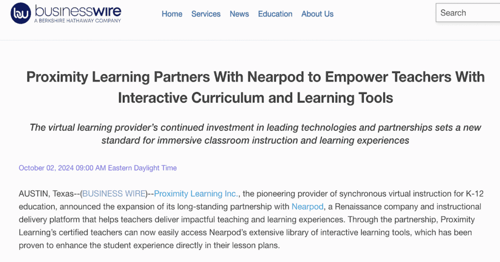 Proximity Learning team working with Nearpod on interactive virtual classroom tools.