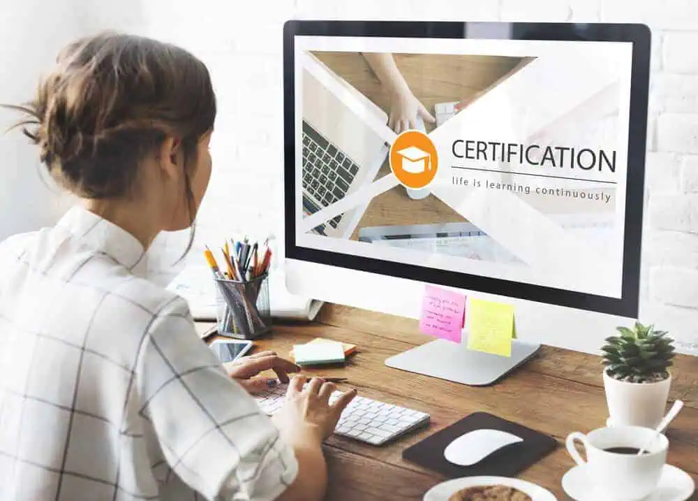 A woman taking a certification course for synchronous education.