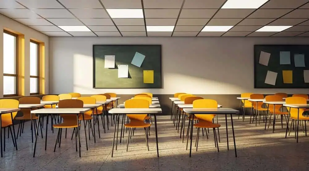 An empty classroom due to one of the problems in education