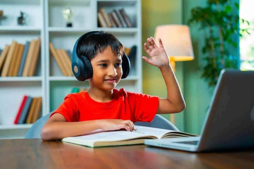 A student learning synchronously in their home