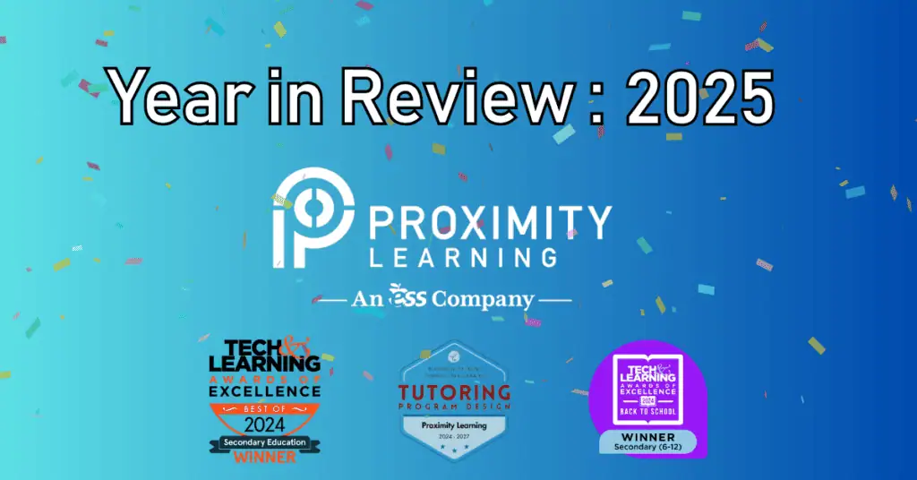 A blue banner that reads "Year in Review: 2025" with the Proximity Logo under that title. Under the logo are three different award badges.
