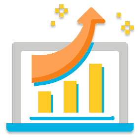 Digital growth chart showing upward trend with bars and arrow, representing educational progress.